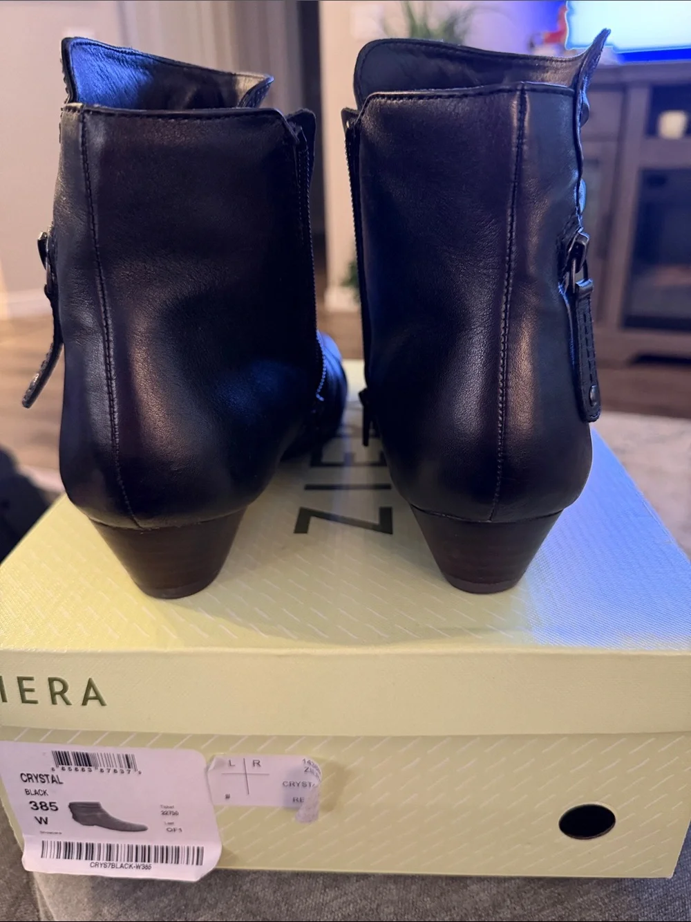 Women's Wide Black Leather Ankle Boots with Ruched Detail